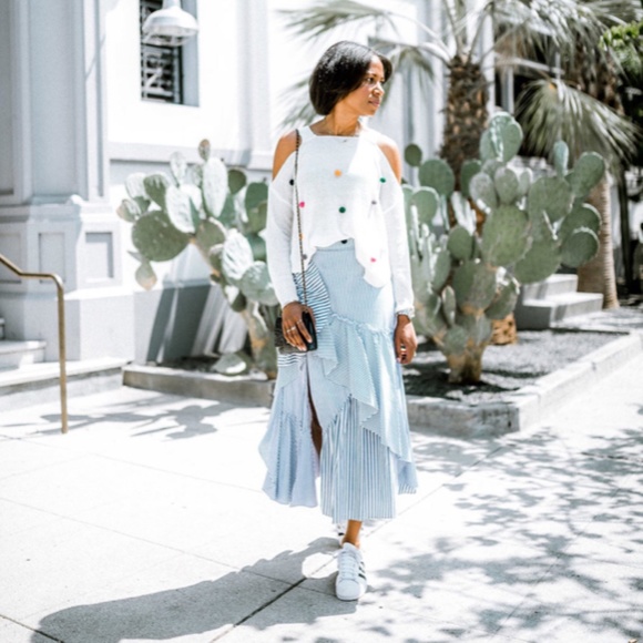 Tanya Taylor Dresses & Skirts - Tanya Taylor Jules Pin Stripe Ruffle Slit Skirt